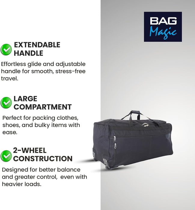 Bordlite Wheeled Holdall Travel Bag – Lightweight 2-Wheel Luggage with Extendable Handle