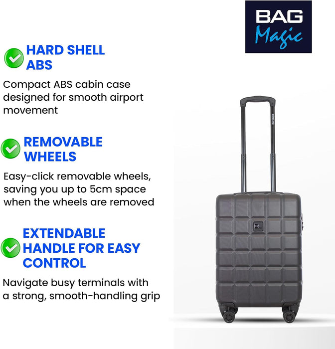 Lightweight ABS Cabin Suitcase – 30+ Airline Overhead Compatible (47x36x20cm) – Spinner Wheels + Combination Lock
