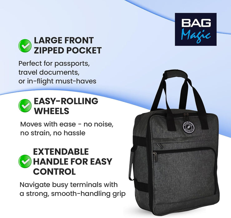 EasyJet Underseat Cabin Bag 45x36x20cm – Twill Wheeled Travel Holdall with Trolley Handle – Lightweight Soft Shell Carry On Luggage – Fits EasyJet Free Bag Allowance