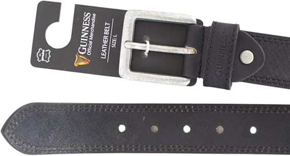 Guinness Official Full Grain Leather Belt for Men – Heavy-Duty Black Leather with Double Stitching & Metal Buckle – Genuine Branded Gift