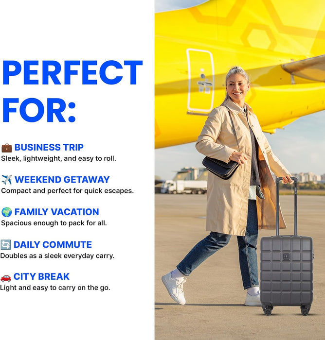 Lightweight ABS Cabin Suitcase – 30+ Airline Overhead Compatible (47x36x20cm) – Spinner Wheels + Combination Lock