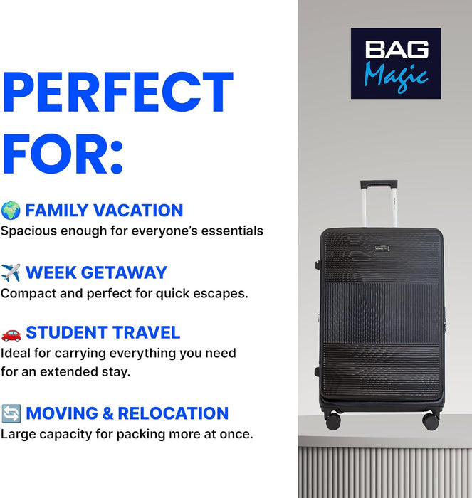 Bordlite 28" Large Suitcase – ABS Hardshell Front Opening Lightweight Luggage with 8x Spinner Wheels, Combo Lock, Telescopic Handle