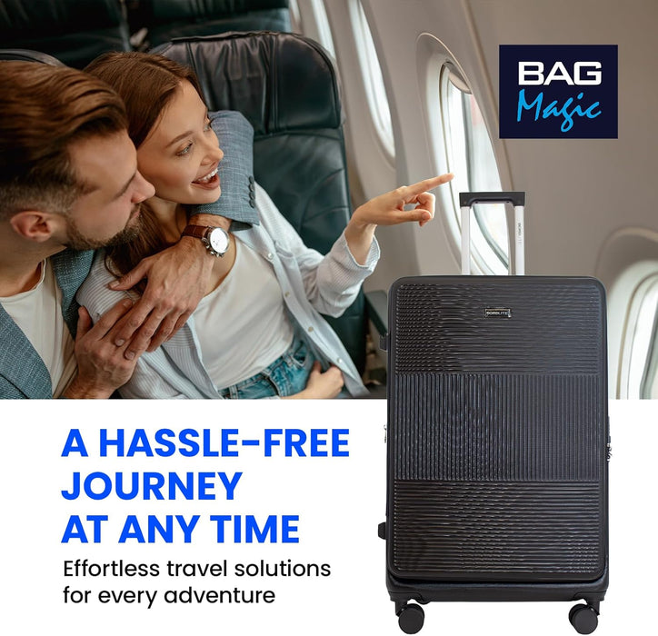 Bordlite 28" Large Suitcase – ABS Hardshell Front Opening Lightweight Luggage with 8x Spinner Wheels, Combo Lock, Telescopic Handle