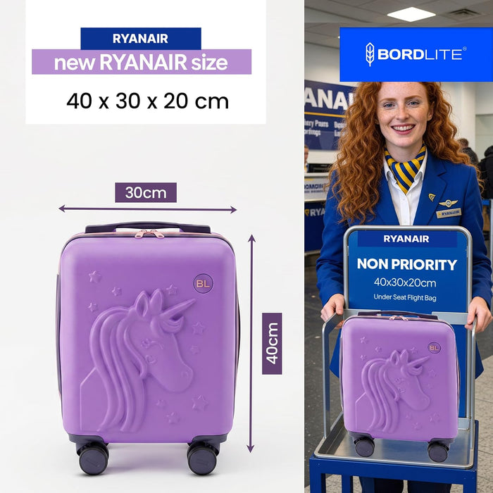 Bordlite Kids Suitcase 40x30x20cm Cabin Luggage - Underseat Travel Case with 360° Spinner Wheels