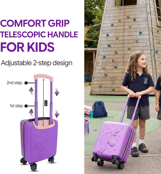 Bordlite Kids Suitcase 40x30x20cm Cabin Luggage - Underseat Travel Case with 360° Spinner Wheels