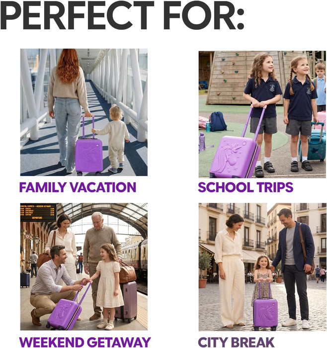 Bordlite Kids Suitcase 40x30x20cm Cabin Luggage - Underseat Travel Case with 360° Spinner Wheels