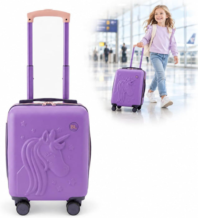 Bordlite Kids Suitcase 40x30x20cm Cabin Luggage - Underseat Travel Case with 360° Spinner Wheels