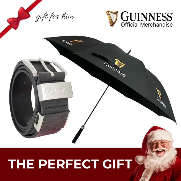 Guinness Official Golf Umbrella + Adjustable Leather Belt Bundle Set