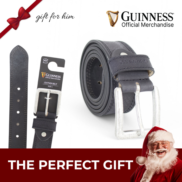Official Guinness Genuine Black Leather Belt for Men, Full Grain Premium Leather