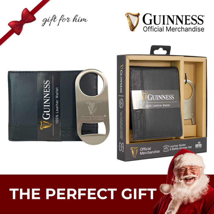 Guinness Leather Wallet Gift Set RFID Secure + Bottle Opener Official UK