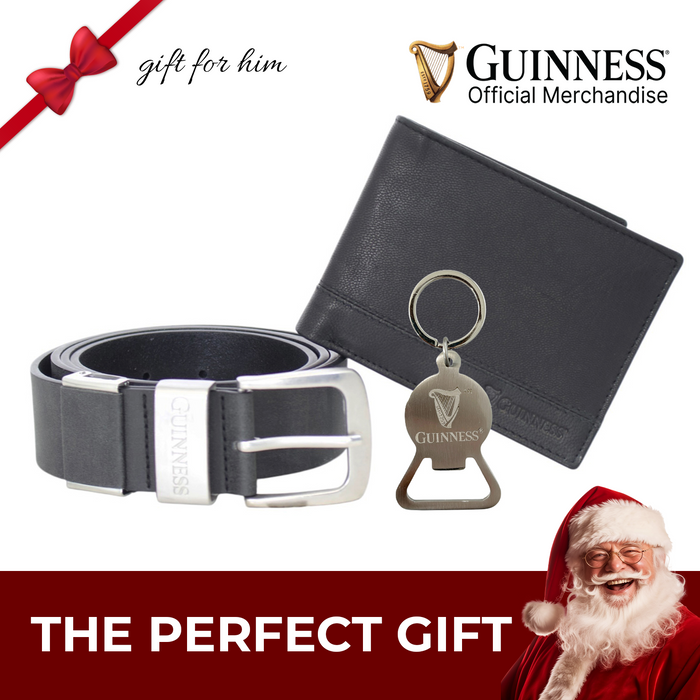 Guinness Leather Wallet & Belt Gift Set – RFID Secure Bi-Fold with Bottle Opener Keyring, Gift Boxed