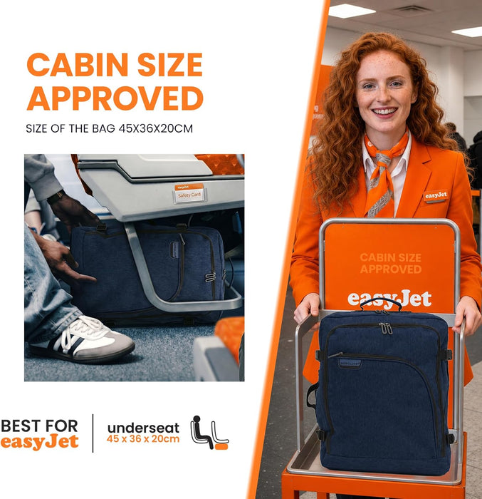 Bordlite Cabin Backpack 45x36x20cm, Underseat Cabin Bag for Ryanair, EasyJet, Wizz Air & 30+ Airlines