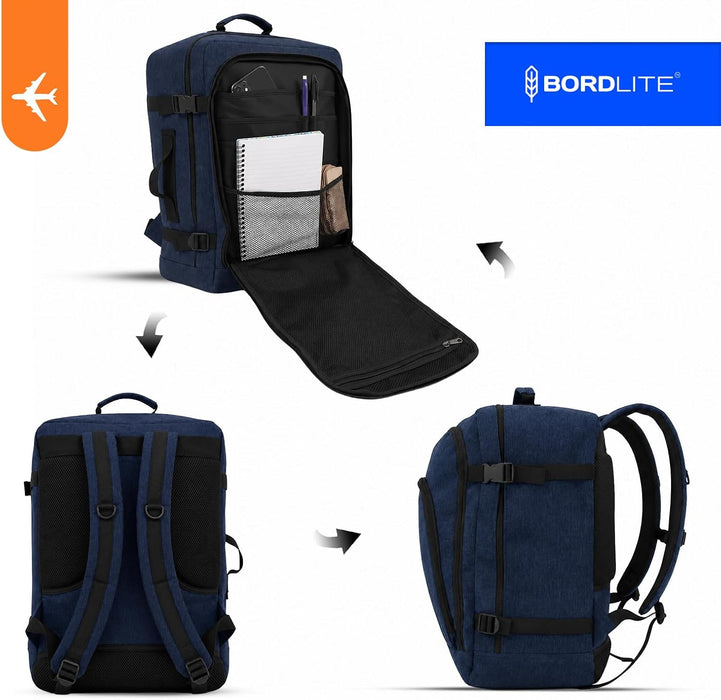 Bordlite Cabin Backpack 45x36x20cm, Underseat Cabin Bag for Ryanair, EasyJet, Wizz Air & 30+ Airlines