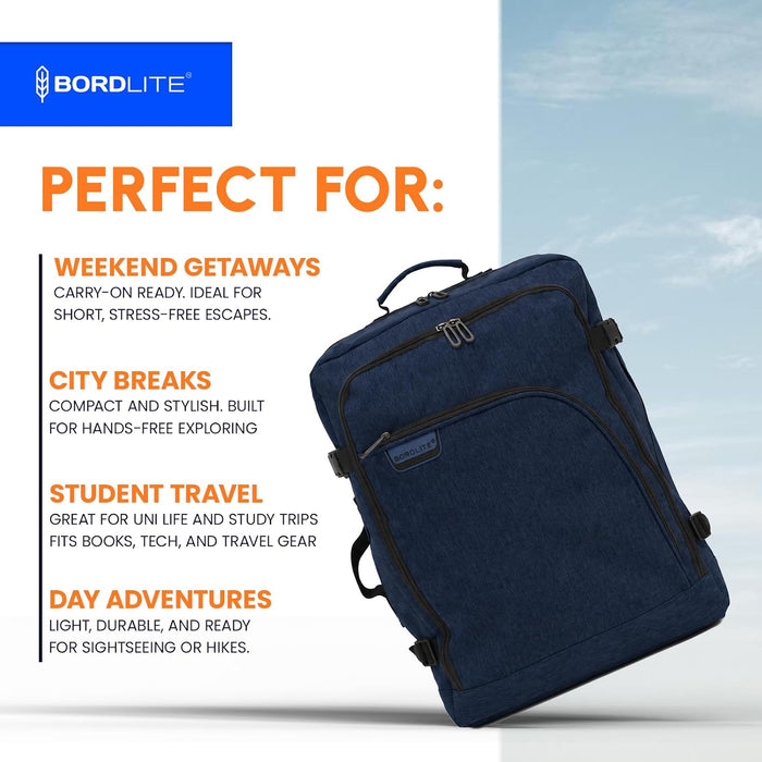 Bordlite Cabin Backpack 45x36x20cm, Underseat Cabin Bag for Ryanair, EasyJet, Wizz Air & 30+ Airlines