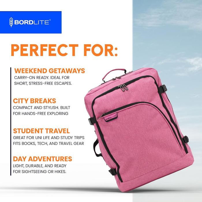 Bordlite Cabin Backpack 45x36x20cm, Underseat Cabin Bag for Ryanair, EasyJet, Wizz Air & 30+ Airlines