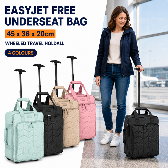 Bordlite EasyJet Underseat Cabin Bag 45x36x20cm - Wheeled Travel Holdall with Trolley Handle - Lightweight Polyester Soft Shell Carry On Luggage