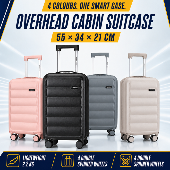 Bordlite Overhead Cabin Suitcase 55x34x21cm – Lightweight 2.27kg ABS Carry On Hand Luggage