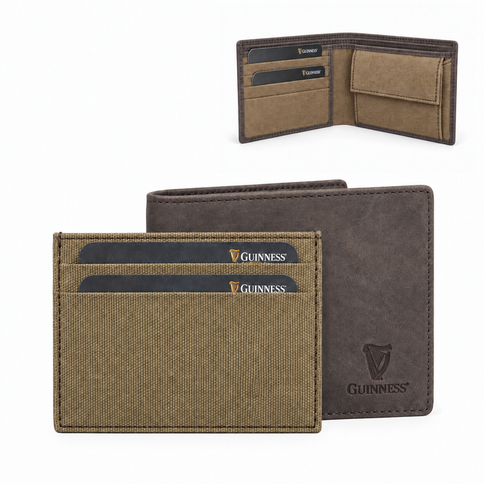 Guinness Official Merchandise Men’s Genuine Leather & Canvas Credit Card Wallet with RFID Protection, 6 Card Slots & Note Compartments