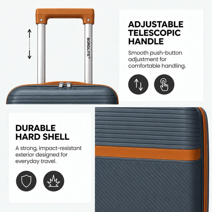 Bordlite Polypropylene Hard Shell Suitcase with Double Spinner Wheels, Combination Lock and Telescopic Handle