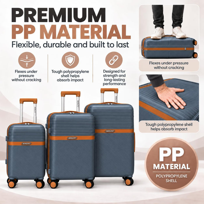 Bordlite Polypropylene Hard Shell Suitcase with Double Spinner Wheels, Combination Lock and Telescopic Handle