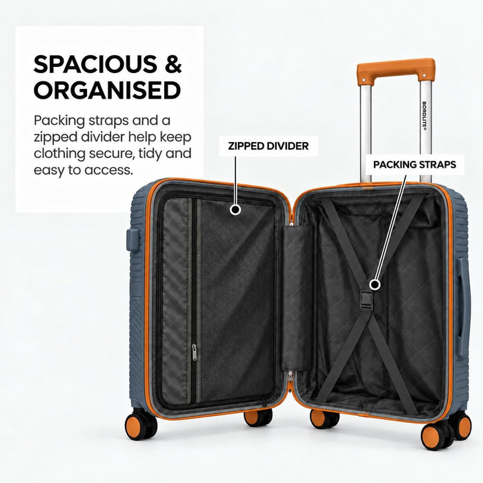 Bordlite Polypropylene Hard Shell Suitcase with Double Spinner Wheels, Combination Lock and Telescopic Handle