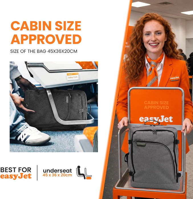 Bordlite Cabin Backpack 45x36x20cm, Underseat Cabin Bag for Ryanair, EasyJet, Wizz Air & 30+ Airlines