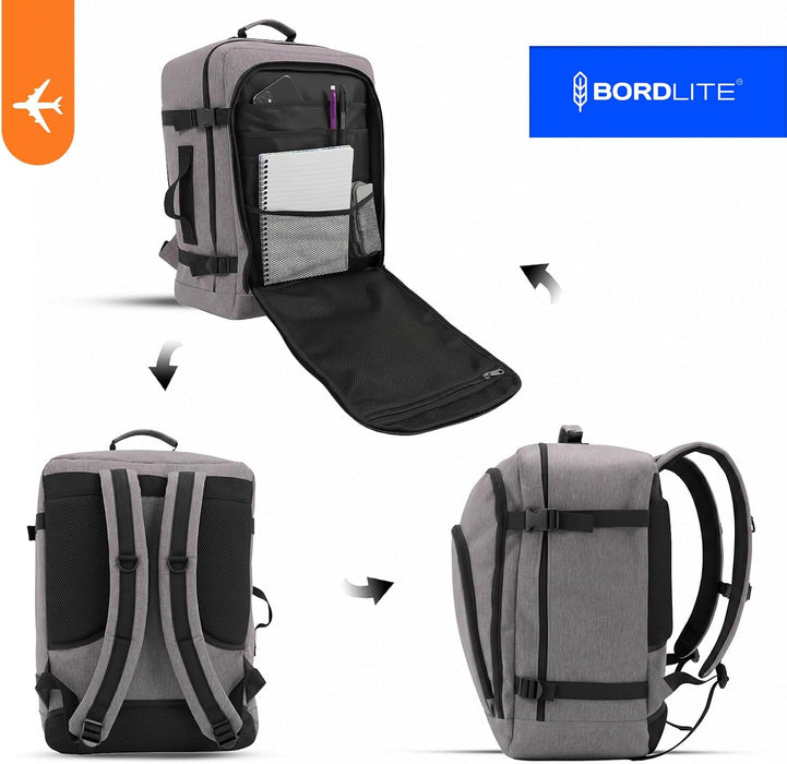 Bordlite Cabin Backpack 45x36x20cm, Underseat Cabin Bag for Ryanair, EasyJet, Wizz Air & 30+ Airlines