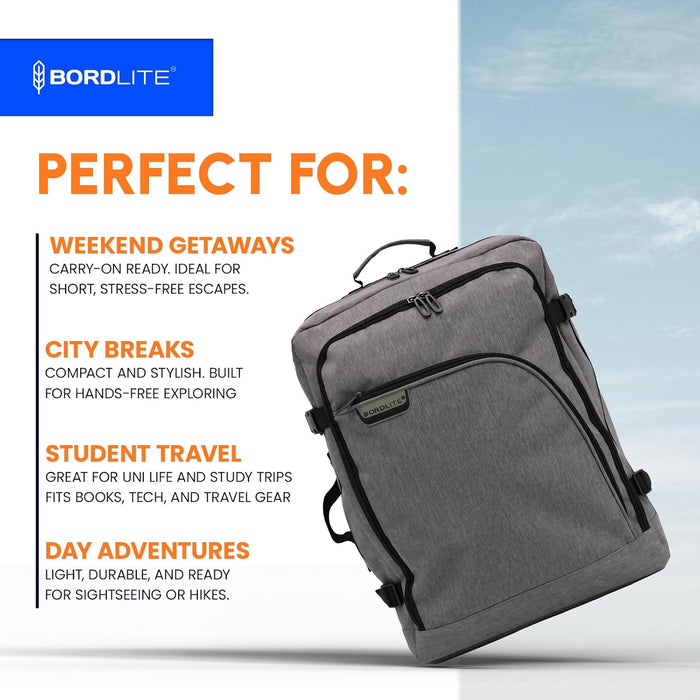 Bordlite Cabin Backpack 45x36x20cm, Underseat Cabin Bag for Ryanair, EasyJet, Wizz Air & 30+ Airlines