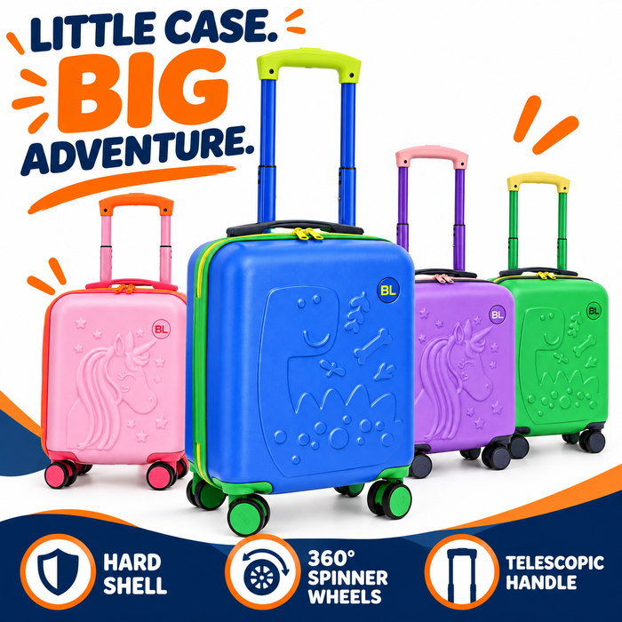 Bordlite Kids Suitcase 40x30x20cm Cabin Luggage - Underseat Travel Case with 360° Spinner Wheels