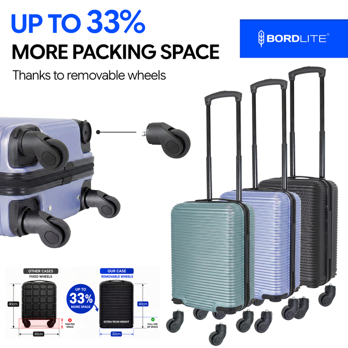 Bordlite Ryanair 40x30x20cm Underseat Carry On Suitcase with Removable Wheels | Extra Packing Space & Cabin Size Fit | Lightweight Luggage
