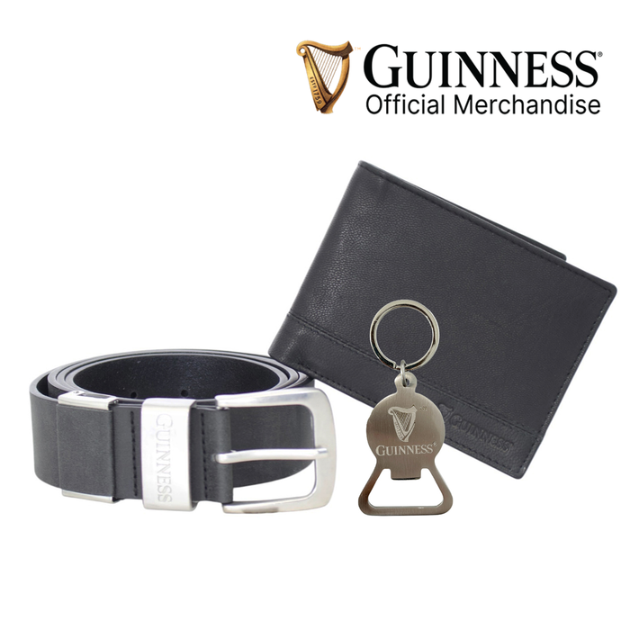 Guinness Leather Wallet & Belt Gift Set – RFID Secure Bi-Fold with Bottle Opener Keyring, Gift Boxed