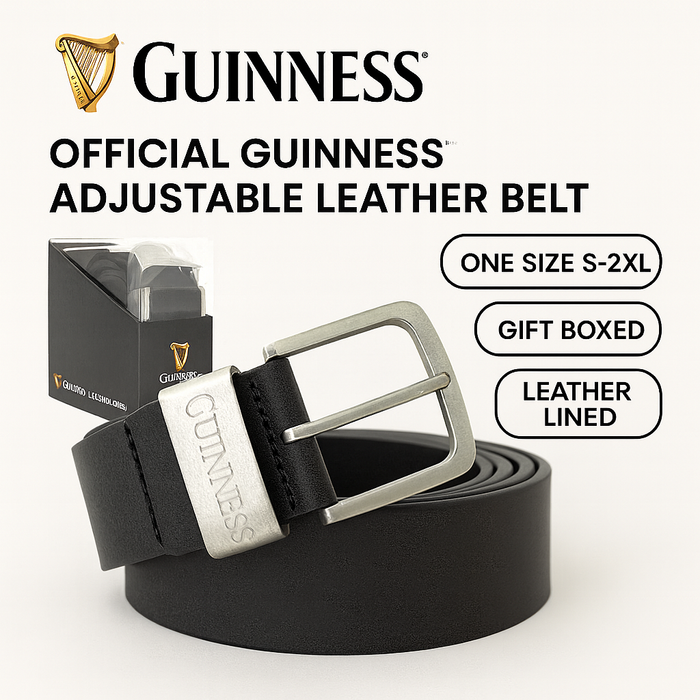 Official Guinness Adjustable Leather Lined Belt – Cut to Fit, One Size S-2XL