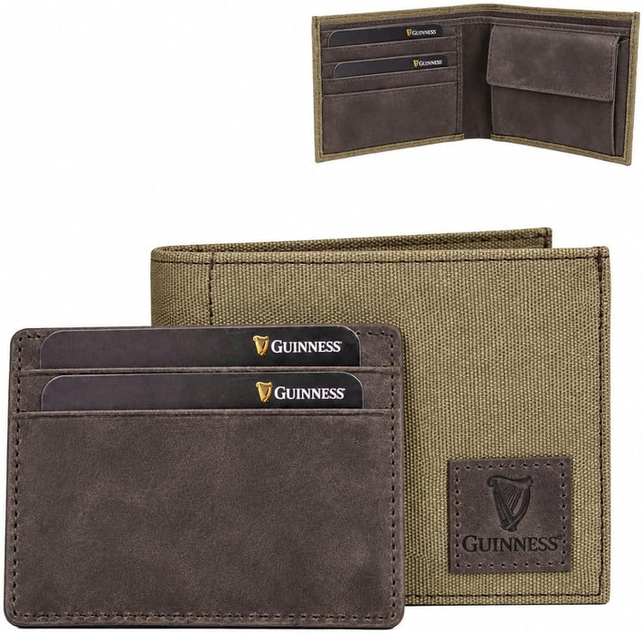 Guinness Men’s Genuine Leather & Canvas Wallet – Official Merchandise with RFID Protection, Card Slots, Coin Pocket, Note Compartments & Removable Card Holder – Beige/Brown