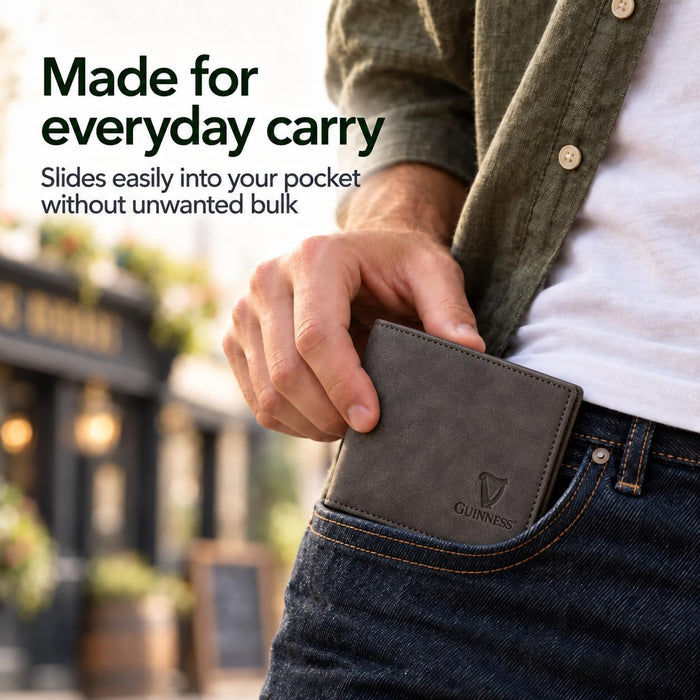 Guinness Men’s Genuine Leather & Canvas Wallet – Official Merchandise with RFID Protection, Card Slots, Coin Pocket, Note Compartments & Removable Card Holder – Beige/Brown