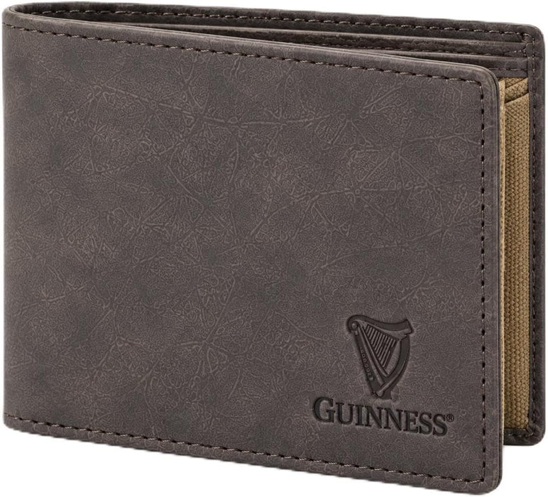 Guinness Men’s Genuine Leather & Canvas Wallet – Official Merchandise with RFID Protection, Card Slots, Coin Pocket, Note Compartments & Removable Card Holder – Beige/Brown