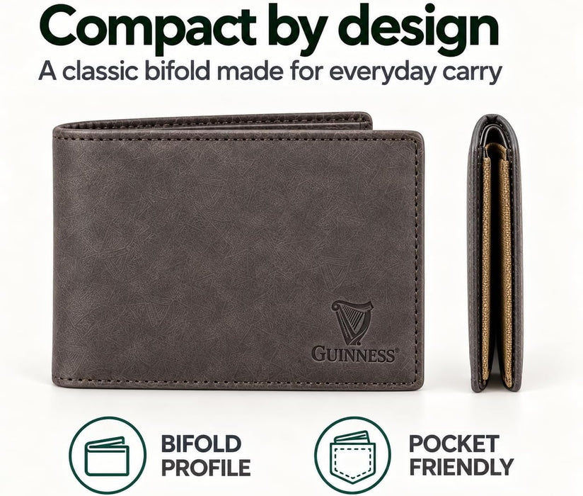 Guinness Men’s Genuine Leather & Canvas Wallet – Official Merchandise with RFID Protection, Card Slots, Coin Pocket, Note Compartments & Removable Card Holder – Beige/Brown