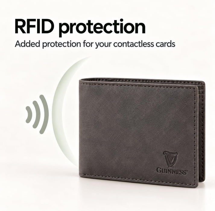 Guinness Men’s Genuine Leather & Canvas Wallet – Official Merchandise with RFID Protection, Card Slots, Coin Pocket, Note Compartments & Removable Card Holder – Beige/Brown