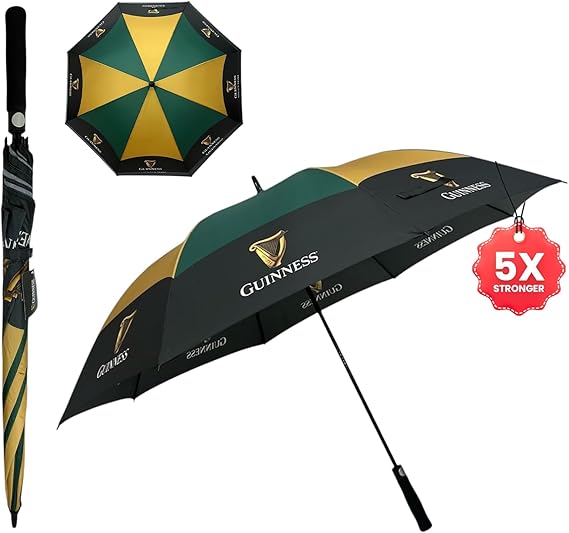Guinness Official Golf Umbrella – 30-Inch Large Canopy, Auto-Open, 8 Reinforced Ribs, Windproof & Waterproof Stick Umbrella