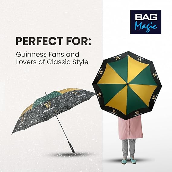 Guinness Official Golf Umbrella – 30-Inch Large Canopy, Auto-Open, 8 Reinforced Ribs, Windproof & Waterproof Stick Umbrella