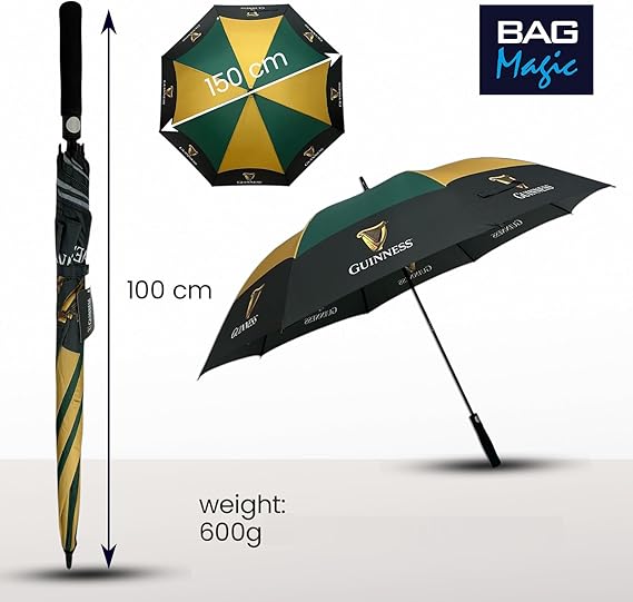 Guinness Official Golf Umbrella – 30-Inch Large Canopy, Auto-Open, 8 Reinforced Ribs, Windproof & Waterproof Stick Umbrella