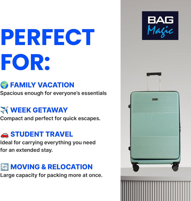 Bordlite 28" Large Suitcase – ABS Hardshell Front Opening Lightweight Luggage with 8x Spinner Wheels, Combo Lock, Telescopic Handle