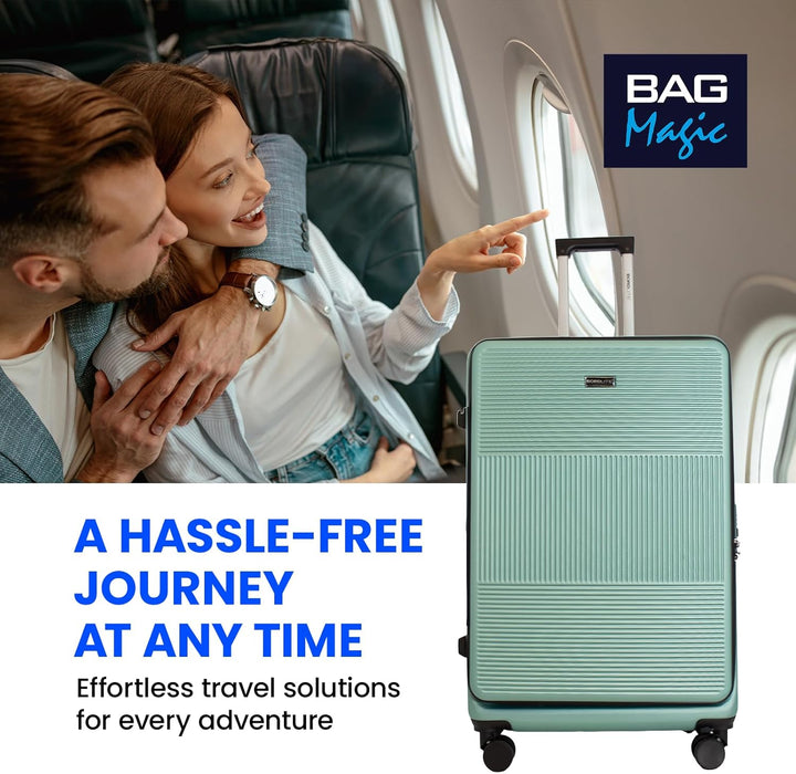 Bordlite 28" Large Suitcase – ABS Hardshell Front Opening Lightweight Luggage with 8x Spinner Wheels, Combo Lock, Telescopic Handle