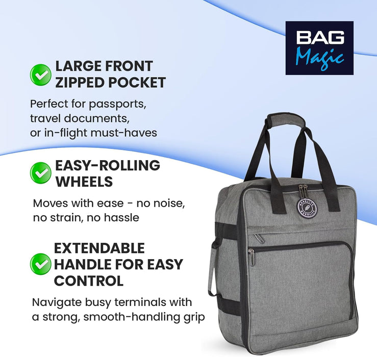 EasyJet Underseat Cabin Bag 45x36x20cm – Twill Wheeled Travel Holdall with Trolley Handle – Lightweight Soft Shell Carry On Luggage – Fits EasyJet Free Bag Allowance