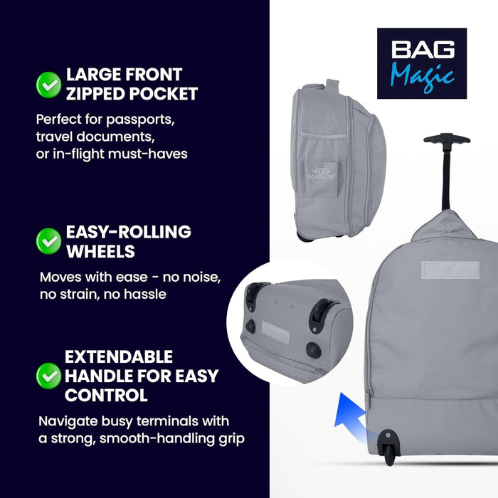 Bordlite EasyJet Cabin Approved Wheeled Backpack 45x36x20cm – 2 in 1 Lightweight Trolley Bag & Rucksack on Wheels (1.53kg, 36L) Underseat Hand Luggage for Travel, Business, Weekend Trips