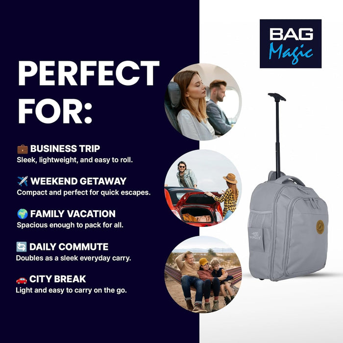 Bordlite EasyJet Cabin Approved Wheeled Backpack 45x36x20cm – 2 in 1 Lightweight Trolley Bag & Rucksack on Wheels (1.53kg, 36L) Underseat Hand Luggage for Travel, Business, Weekend Trips