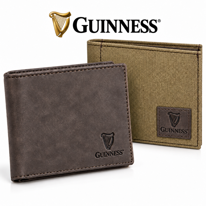 Guinness Official Merchandise Men’s Genuine Leather & Canvas Wallet with RFID Protection, 8 Card Slots, Coin Pocket, 2 Note Compartments & Removable Card Holder