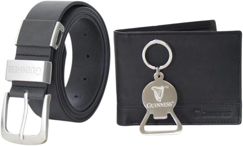 Guinness Leather Wallet & Belt Gift Set – RFID Secure Bi-Fold with Bottle Opener Keyring, Gift Boxed