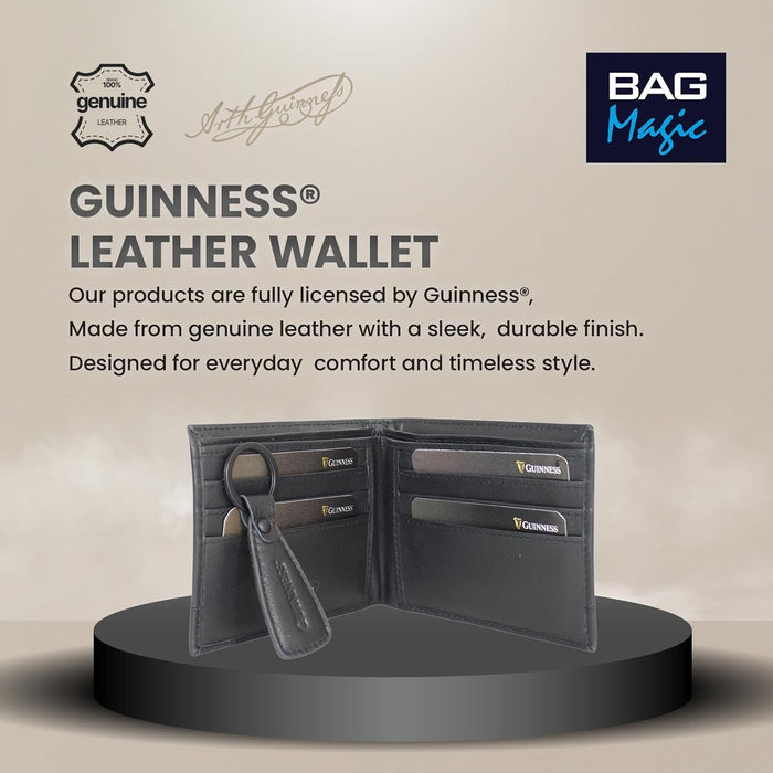 Guinness Wallet, Key Fob & Belt Gift Set – RFID Secure Black Leather, Gift Boxed