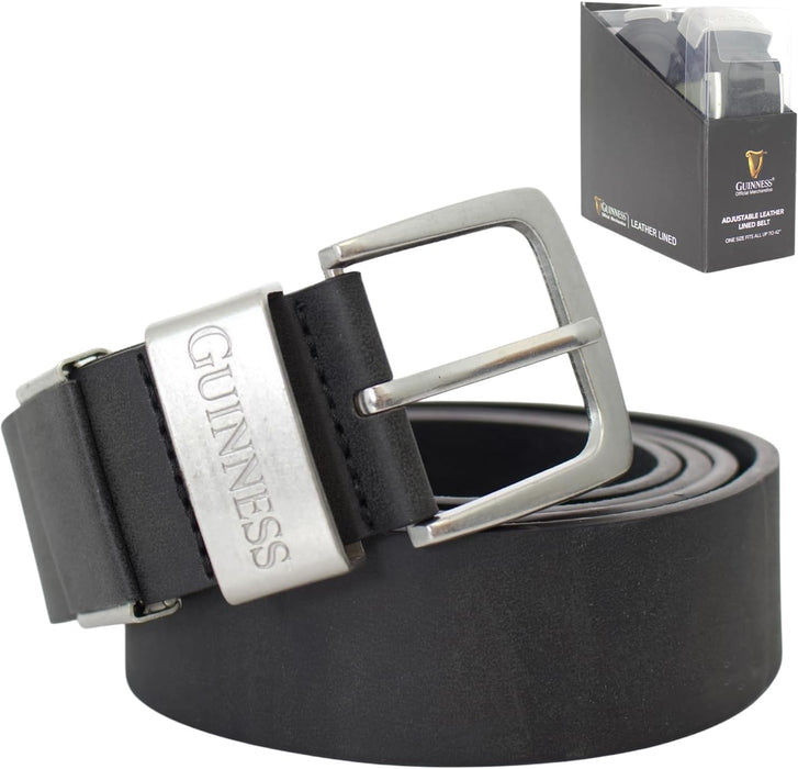 Guinness Wallet, Key Fob & Belt Gift Set – RFID Secure Black Leather, Gift Boxed
