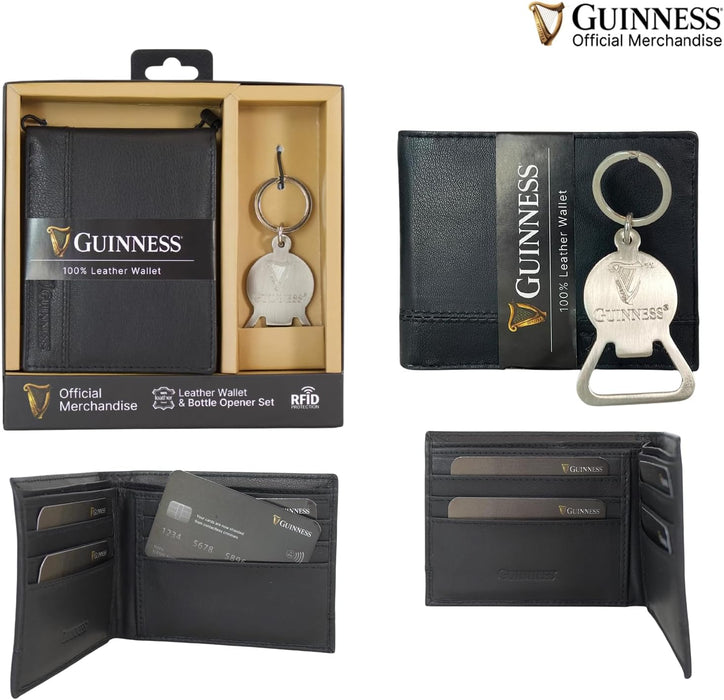Guinness Leather Wallet & Belt Gift Set – RFID Secure Bi-Fold with Bottle Opener Keyring, Gift Boxed
